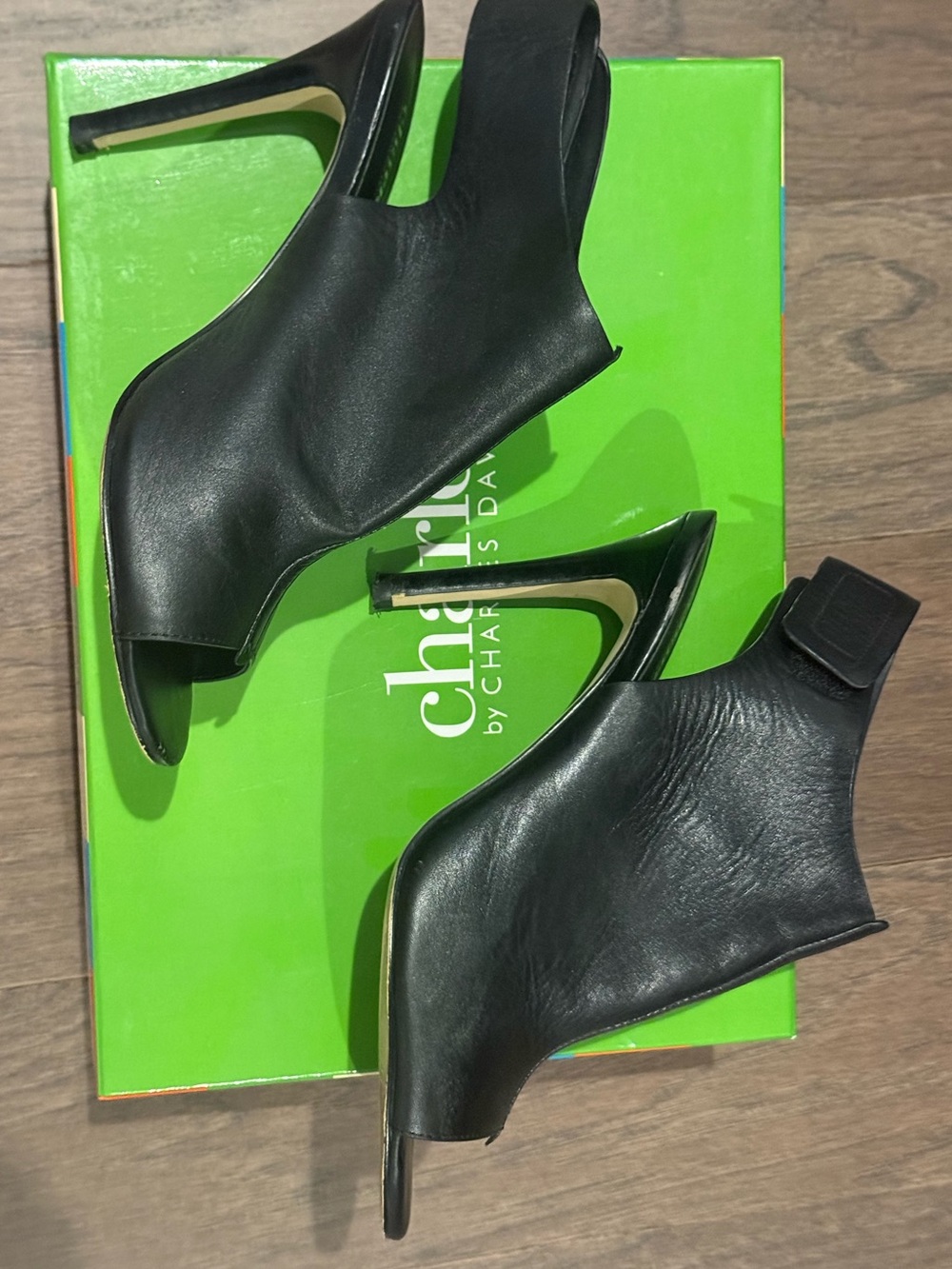 Charles David Black Leather Peep-Toe Slingback Heels
